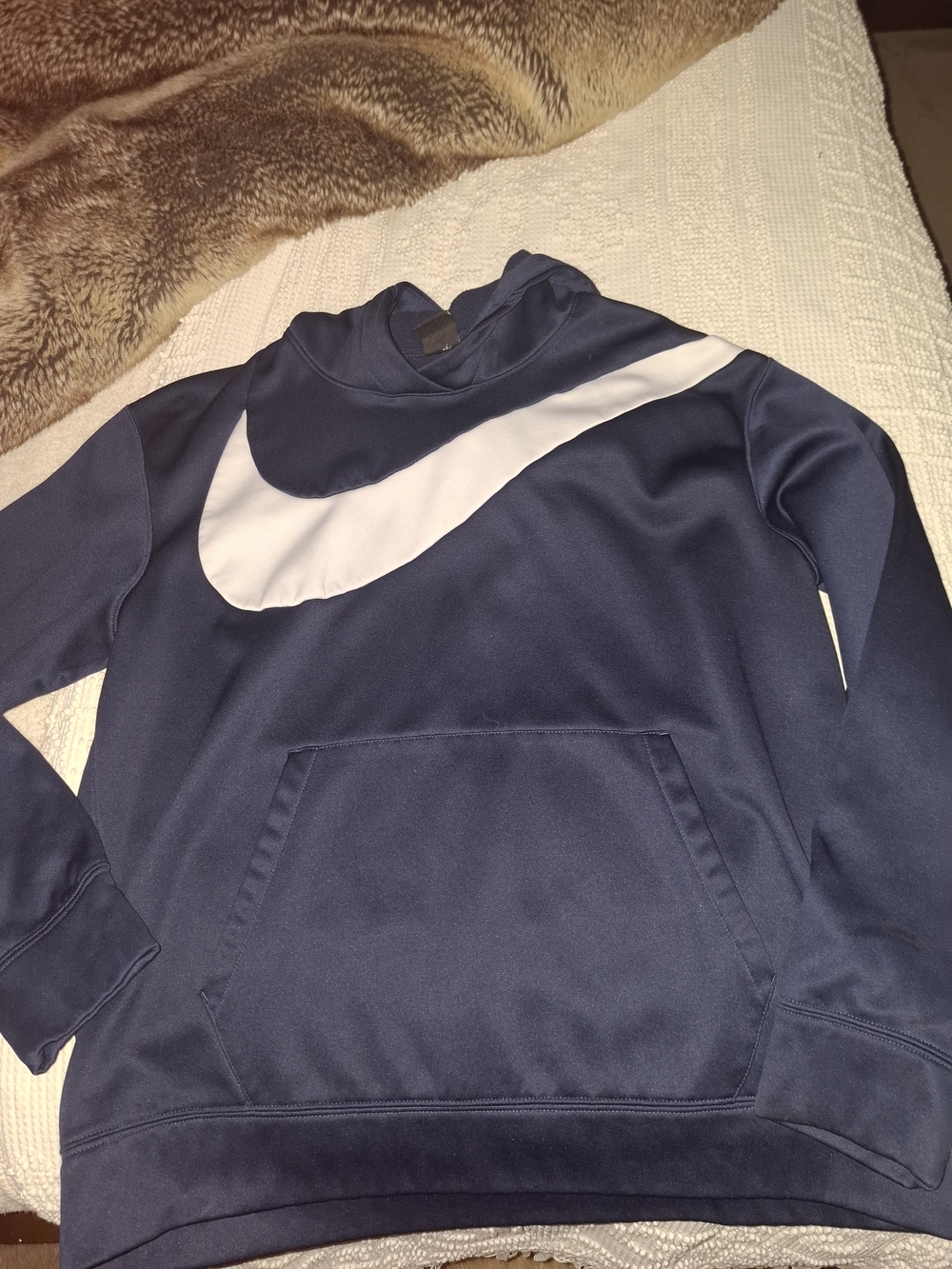 Nike Men’s Navy Blue Pullover Sweatshirt with White Swoosh